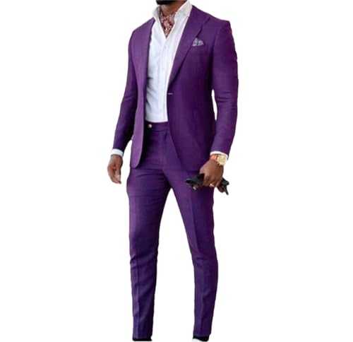 Men Suits Groom Wedding Suits Black Purple Blazer Jacket Pants 2 Pieces Business Formal Classic Costume Set