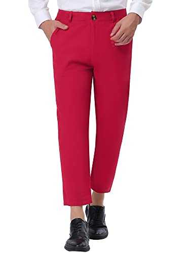 Lars Amadeus Solid Color Cropped Business Dress Pants for Men's Skinny Flat Front Suit Trousers