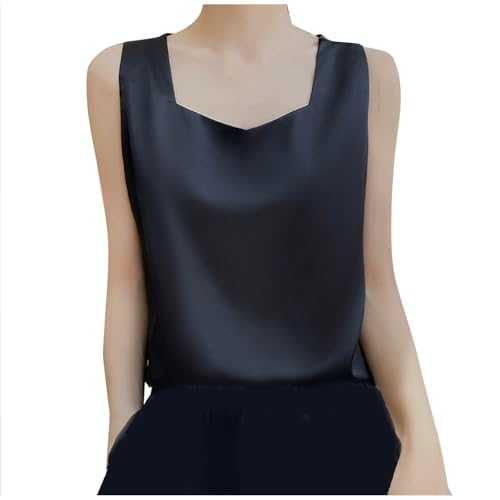 Mrat Vest Tops for Women Summer Sleeveless Scoop Neck Tank Tops UK Silk Satin Tank Tops Ladies Elegant Shirts Trendy O Neck Blouses Strap Solid Color Camisoles Sling Vest Undershirts Sale Clearance