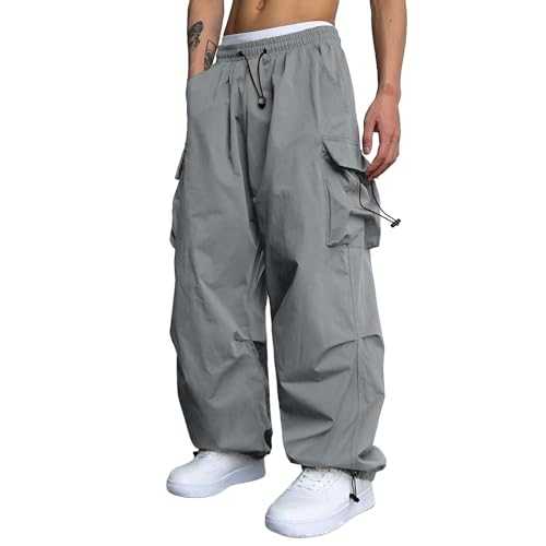 Men's Cargo Joggers Casual Drawstring Pants Elasticated Waist Pockets Cargo Work Trousers Lightweight Casual Jogger Outdoor Pants with Drawstring Casual Relaxed Fit Tracksuit Jogging Bottoms