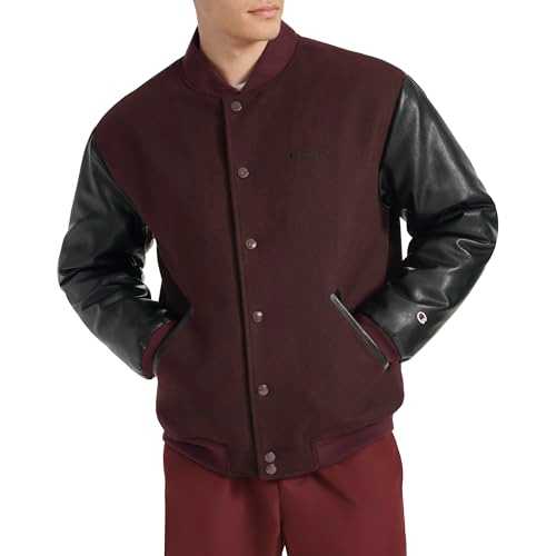 Champion Men's Letterman Varsity Bomber Jacket with Faux Leather Sleeves