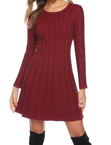 Gyabnw Winter Jumper Dresses Women UK Knitted Dress Ladies Sweater Round Neck Turtleneck Tunic Dress