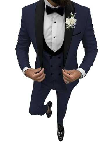 TUXBURNTXZ 3 Piece Mens Tuxedo Suit Set Double Breasted Suit Men Slim Fit Tuxedo Suits with Bow for Groom Wedding Prom