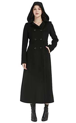 PLAERPENER Women's Hooded Cashmere Wool Overcoat Jacket Warm Outewear Winter Long Trench Coat