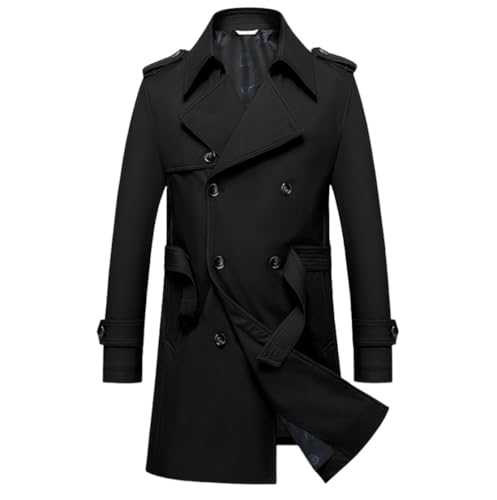 KSKAN Men'S Double-Breasted Trench Coat With Belt,Slim Fit Windproof Long Pea Coat Fashion Business Classic Transition Blouson Coat Smart Outwear Military Rain Mac