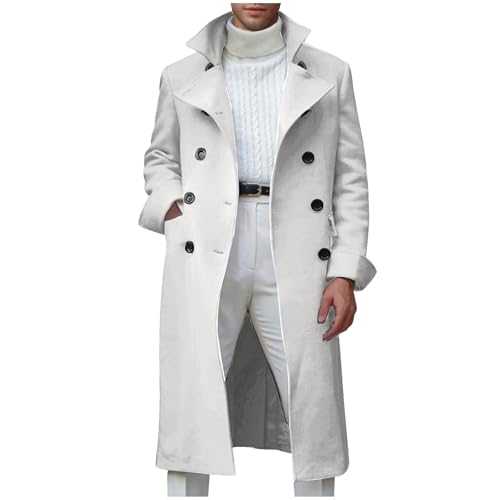 KQIVAM Long Trench Coats For Men Coats Woolen Mens Winter Coats Single-Breasted Long Coat Lapel Wool Coats Plus Size Jackets Peacoat Autumn Casual Overcoat Parka Cardigans Clothes Promotion