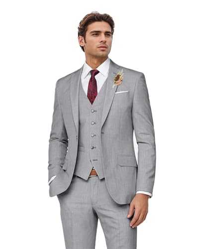 Wemaliyzd Mens Linen Suit 3 Piece Summer Beach Wedding Suits for Groom Prom Party Casual Blazer Vest Slacks
