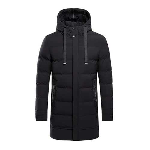 Mens Long Winter Coats Waterproof Warm Parka - Mens Puffer Jacket with Hood Long Sleeve Mens Parka Coat Solid Color Drawstring Men's Outdoor Down Jackets Full Zip Mens Casual Jackets with Pockets
