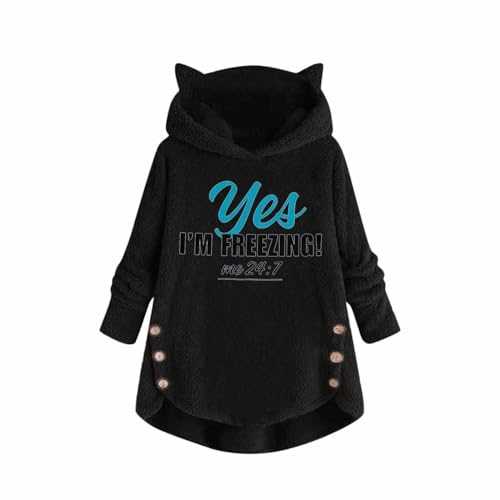 Fluffy Hoodie Womens Cute Cat Ear Sweatshirt Sherpa Fleece Pullover Fuzzy Teddy Bear Coat Winter Long Sleeve Tops Ladies Teen Girls Winter Warm Lounge Wear Thick Plush Sweatshirts with Pocket