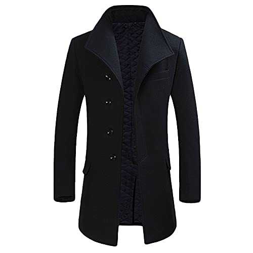 Allthemen Mens Winter Coat Wool Coat Mid Length Trench Coat Slim Fit Business Coat Stand Collar