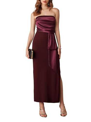 GRACE KARIN Women's Long Evening Dresses with Slit Cocktail Dress Elegant Prom Dresses Satin Strapless Dress Sexy Party Cocktail Dress Bodycon Maxi Dress