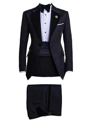 Kromoc Men's 2-Piece Jacquard Suit Wedding Prom Tuxedo with One Button Jacket and Pants