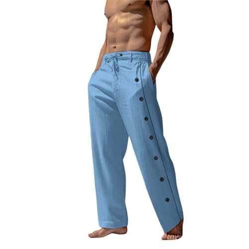 Cargo Trousers for Men UK Loose Fit | Sweatpants Jogging Bottoms Stretch Tracksuit Bottoms | Straight-Fit Smart Trousers Loose Cotton Pants | Breathable Pants Button Decoration Lounge Trousers