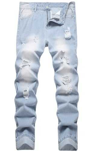 FREDD MARSHALL Ripped Jeans Men,Jeans for Mens,Slim Fit Distressed Straight Leg Fashion Washed Pants