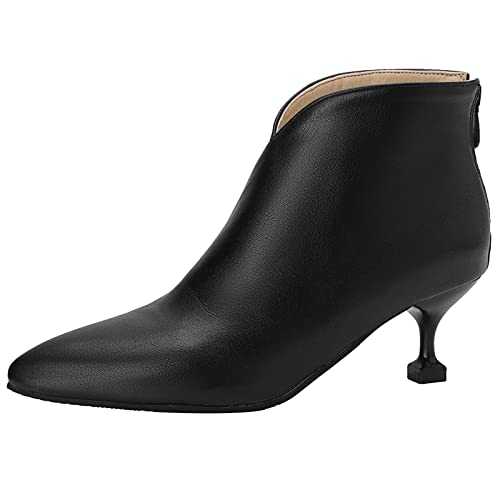Women Zip Chelsea Pointed Toe Office Warm Kitten Heel Ankle Boots