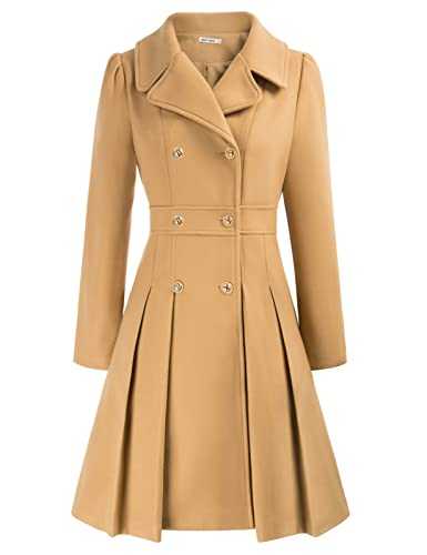 GRACE KARIN Women's Trench Coat Notch Lapel Double Breasted Thick A Line Wool Pea Coats Jacket with Pockets(S-2XL), Khaki, XX-Large