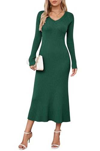 Arach&Cloz Jumper Dress for Women UK Winter Knitted Dresses Bodycon Fishtail V Neck Long Dresses Maxi Sweater