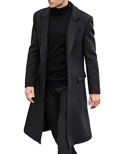 SOMTHRON Men's Casual Trench Coat Slim Fit Notched Collar Long Jacket Overcoat Single Breasted Pea Coat wih Pockets