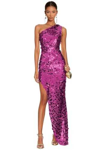 Women's Sequin Prom Dresses Sparkly One Shoulder Evening Party Gowns Mermaid Formal Dress with Slit
