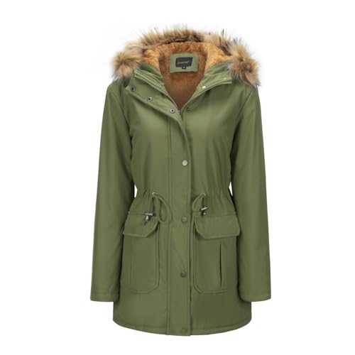 YFFUSHI Women Warm Faux Fur Hooded Jacket Long Sleeves Fleece Lined Winter Coat Winter Parka Outerwear