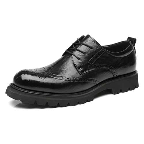Mens Leather Classic Height Increasing Oxford Lace-Up Formal Business Dress Shoes Lace-Ups Elevator Brogue
