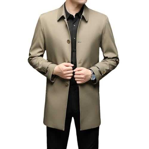 KSKAN Long Trench Coat For Men,Mid Length Lightweight Windproof Jacket Plus Size Overcoat Formal Business Long Jackets Classic Long Mulberry Silk Casual Jacket