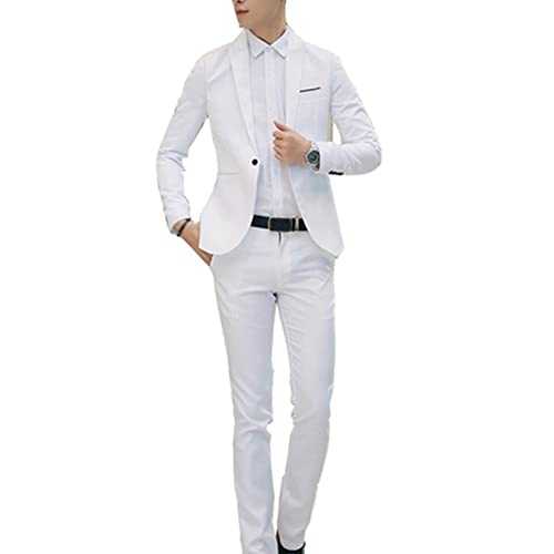 Men Suits 3 Piece Slim Fit Single Breasted One Button Wedding Tuxedo Suit Blazer White Shirt Trousers Business Wedding Party Jacket Solid Color Formal Suits