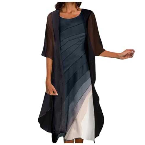 Aline Summer Dress for Women Women Fashion and Elegant Casual Lace Chiffon Solid Two Piece Dress Set Maternity T Shirt Dress