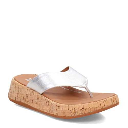Women's Fit Flop F-Mode Leather Flatform Toe-Post Sandals in Silver