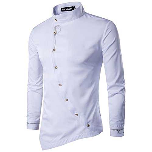 Mens Fashion Designer Draped Cowl Collar Shirts Irregular Hem Hip Hop Punk T-Shirt Slim Fit Button Down Sweatshirts Tops