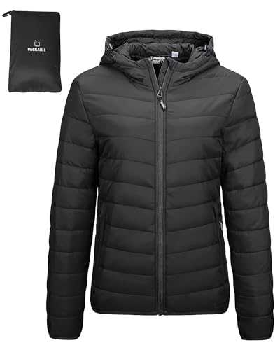 Outdoor Ventures Women's Winter Lightweight Puffer Jacket with Hood, Warm, Short, Packable, Quilted, Transitional, Padded Jacket for Ladies, Lined for Hiking, Travel