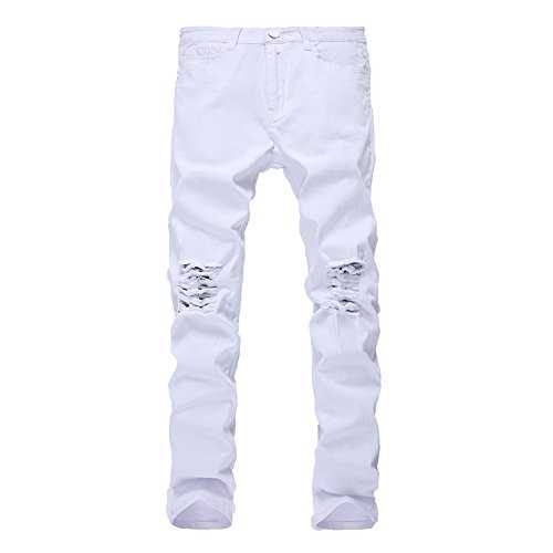 Leward Men's Slim Fit Black Stretch Destroyed Ripped Skinny Denim Jeans