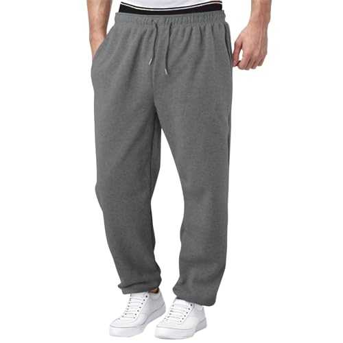Sizoer Mens Casual Trousers Elastic Waistband Drawstring Joggers Sweatpants Straight Leg High Waisted Lounge Pants with Pockets Solid Color Jogging Bottoms Loose Breathable Tracksuit Bottoms