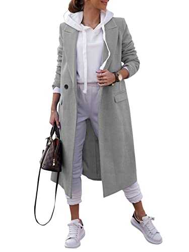 Zwurew Women's Double Breasted Pea Coat Lapel Wool Blend Long Trench Jacket Winter Elegant Overcoat Outwear