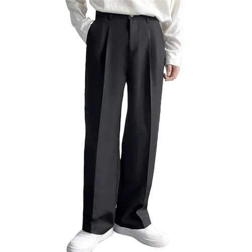 Pleated Trousers Men's Long, Suit Trousers, Men's Regular Fit Stretch, Casual Trousers, Comfortable Chino Trousers with Button Placket, Slip-On Trousers, Loose Fit, Relaxation Trousers, Straight