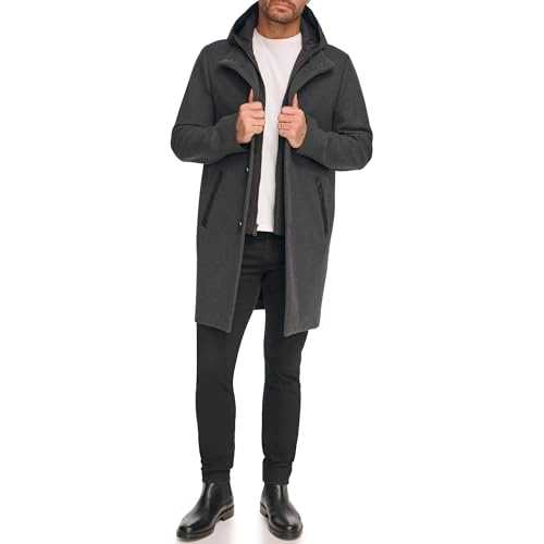 Kenneth Cole Men's Melton Walker with Pu Trim and Hooded Bib Wool Coat