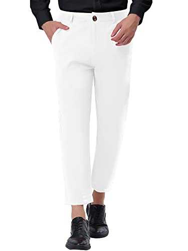 Lars Amadeus Solid Color Cropped Business Dress Pants for Men's Skinny Flat Front Suit Trousers