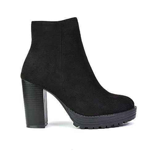 ESSEX GLAM Womens Ankle Boots Ladies Platform Block Heel Combat Biker Zip Booties Size 3-8