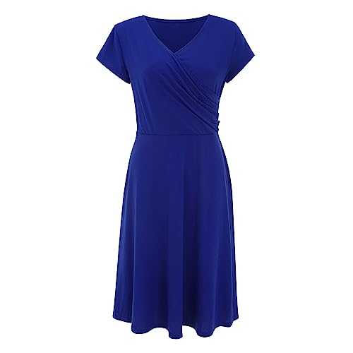 Dress Women Casual Summer Outdoor Home Short Sleeve Slim T Shirt Dress Tee Dress Swing Dress Plain Ruched V Neck Dress Women Cocktail Dress