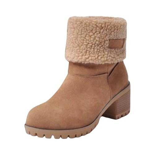 Boots for Women UK Clearance,Mid Block Heel Slip On Snow Shoes,Winter Suede Fur Lined Boots,Comfort Mid Calf Boots 6cm Size 3-8 UK,Vintage Outdoor Ankle Booties,Suede Leather Snow Boots