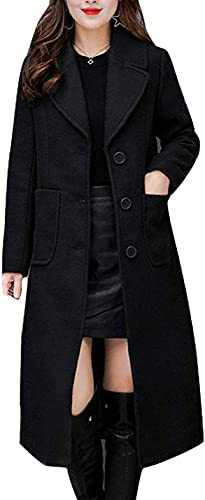 Lazutom Women's Single Breasted Mid-Long Wool Blend Coat