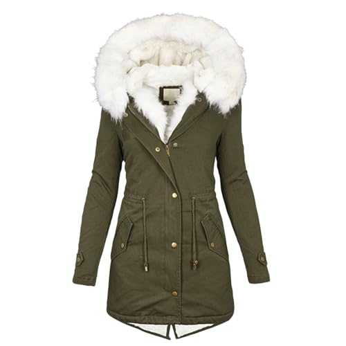 Women's Fashion Winter Windproof Parka Coat Windbreaker Fleece Zip Up Hooded Warm Padded Waterproof Jacket with Pockets
