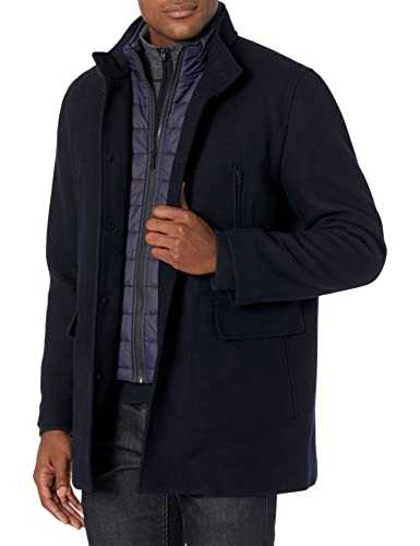Cole Haan Men's Wool Twill Topper with Nylon Bib Coat