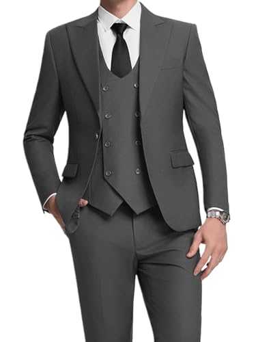 Men's 3 Pieces Suit Retro Slim Fit Suit Tweed Herringbone Business Suit Wedding Party Tuxedos with Blazer Vest Pants