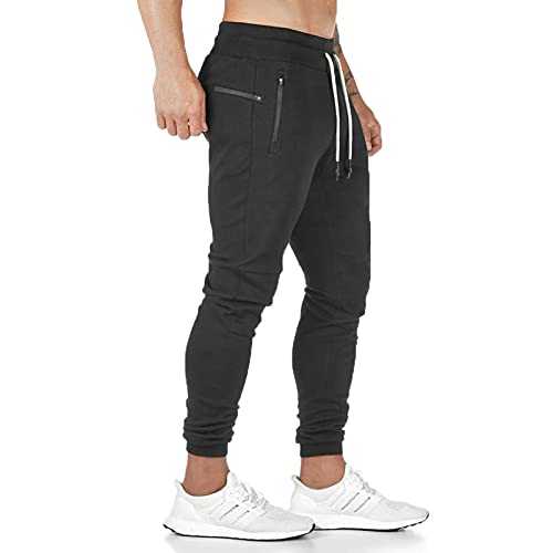 JustSun Tracksuit Bottoms Mens Jogging Bottoms Joggers Slim Fit Pants Elastic Waist Zip Pockets