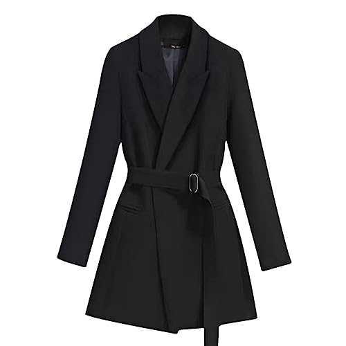 MaNMaNing Womens Belt Wrap Trench Coat Casual Solid Large Lapel Wool Long Jackets Ladies Winter Fall Coat