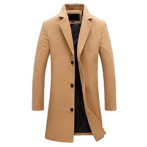 Mens Formal Blazer Mens Wool Coat Slim Fit Winter Trench Coats Elegant Business Mid Length Overcoat Warm Jacket Mens Wool Blend Coat Short Trench Coat Pea Coat Casual Winter Business Slim Fit Jacket