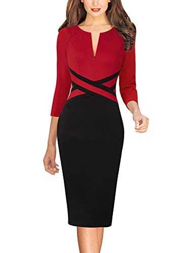 VFSHOW Womens Elegant Slim Zipper up Work Business Office Bodycon Sheath Dress