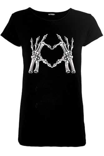 Fashion Star Womens Halloween Skeleton Heart Printed Round Neck Cap Sleeve T-Shirt Tee Top