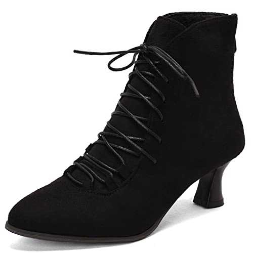 CUTEHEELS Women Vintage Ankle Boots with Zippers and Kitten Heels for Business/Dating